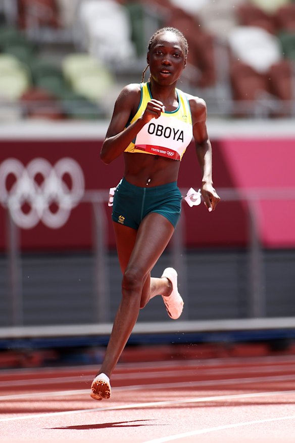 Bendere Oboya competes at the Tokyo Olympic Games.
