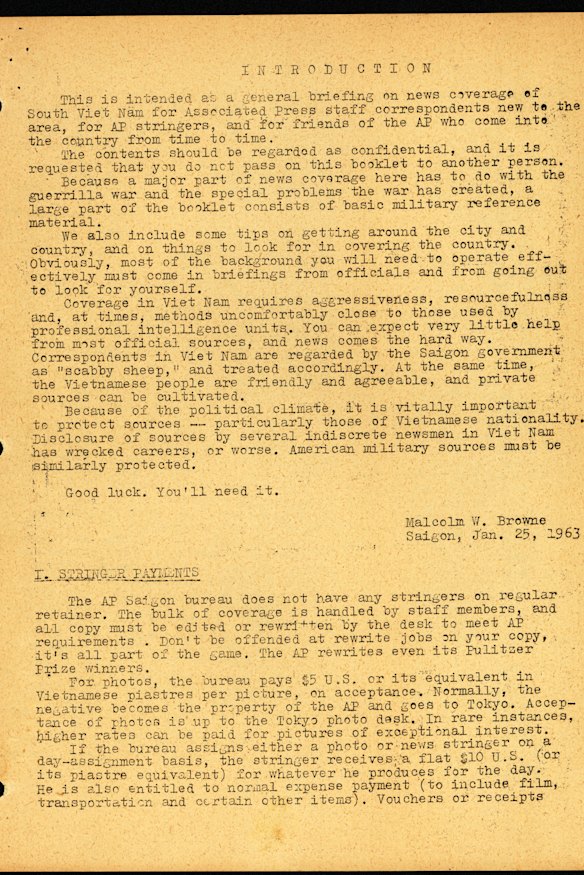 Page 1 of 25 of The Associated Press Short Guide to News Coverage in Vietnam. 