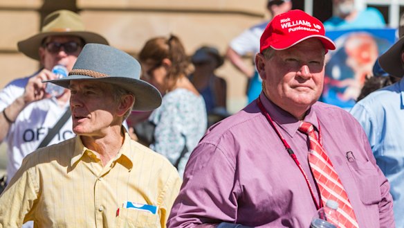 Rick Williams, pictured with with former One Nation senator Malcolm Roberts at an anti-abortion rally earlier this year.