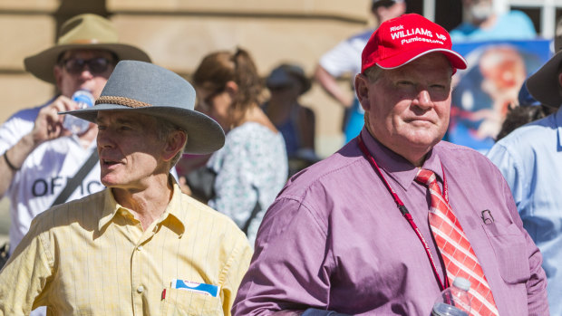 Rick Williams, pictured with with former One Nation senator Malcolm Roberts at an anti-abortion rally earlier this year.