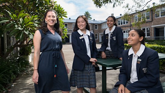 Teacher Sophie Wade with Strathfield Girls High students.