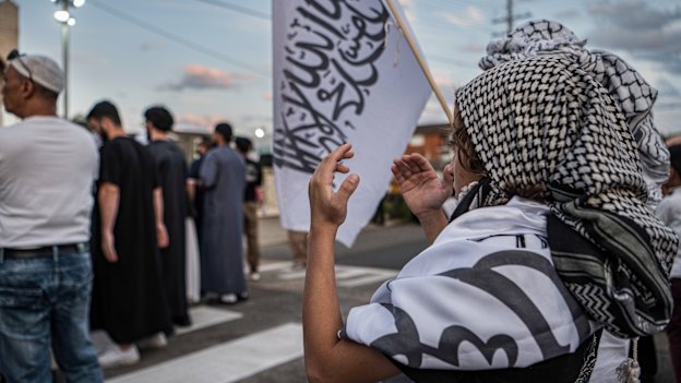 Monday’s Hizb ut-Tahrir protest at Lakemba Mosque in Sydney.
