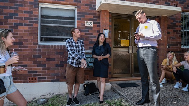 People queuing for a house inspection in Bondi Beach.