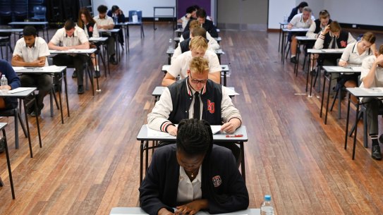 Year 12 students sit the HSC at Penola Catholic College in Emu Plains on Tuesday.