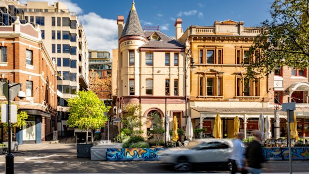 The  distinctive tower at the Russell Boutique Hotel.