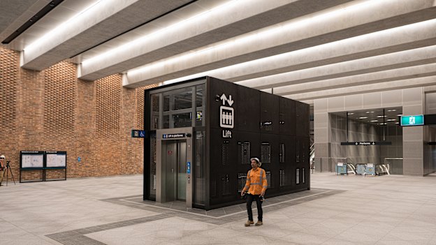 The underground concourse at Crows Nest station links platforms beneath to the two entrances at street level. 
