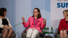Vicki Thomson (centre) Chief Executive Officer of the Group of Eight speaks on a panel during Higher Education Summit alongside Renée Leon, Vice-Chancellor and President, Charles Sturt University (right) and Jennifer Hewett (left).