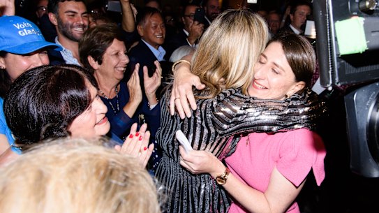 Gladys Berejiklian hugs her sister Mary.