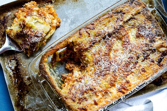 Three-cheese lasagne with slow-cooked bolognese sauce.