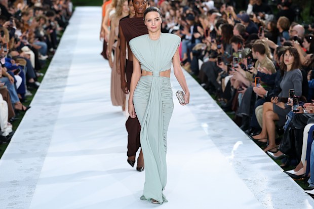 Miranda Kerr and models walk the runway during the Stella McCartney Womenswear Spring/Summer 2027 show as part of Paris Fashion Week on September 30, 2026 in Paris, France.