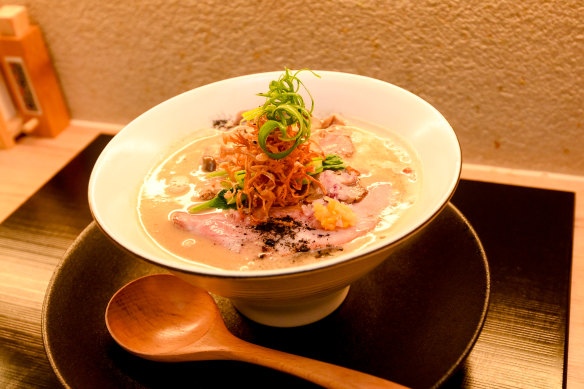 Mensho’s toripaitan ramen, the chicken-based cousin to rich tonkotsu pork broth.