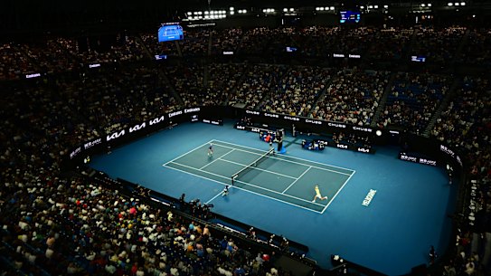 MELBOURNE, AUSTRALIA - JANUARY 16: A general view of Rod Laver Arena in the Men’s Singles Second Round match between Jannik Sinner of Italy and Tristan Schoolkate of Australia during day five of the 2025 Australian Open at Melbourne Park on January 16, 2025 in Melbourne, Australia. (Photo by Quinn Rooney/Getty Images)
