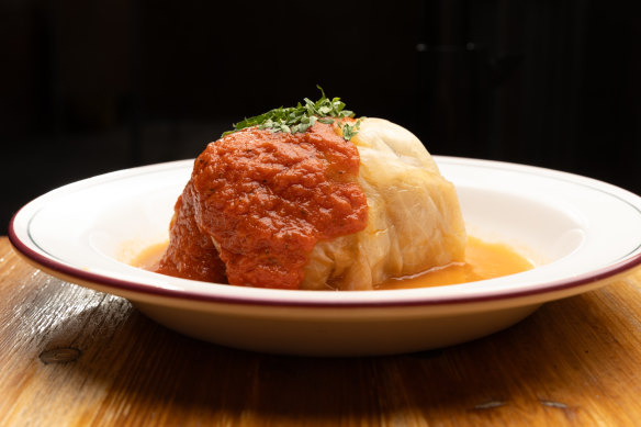 Golabek (stuffed cabbage) with a fruity tomato sauce.
