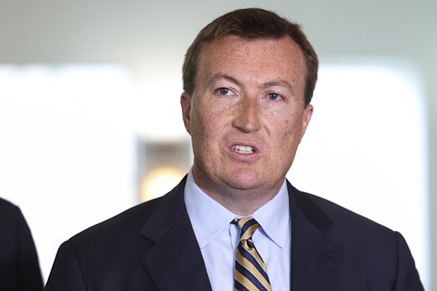 Bran Black, Business Council of Australia Chief Executive, during a doorstop interview at Parliament House in Canberra on Monday 18 August 2025. fedpol Photo: Alex Ellinghausen