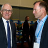 Malcolm Turnbull and Tony Abbott cross paths at a Liberal Party convention in 2017.