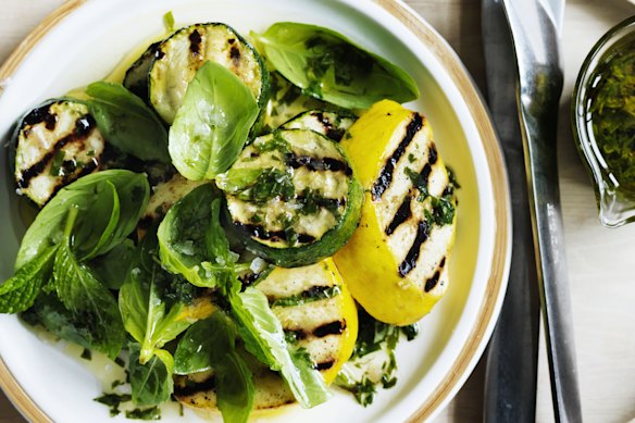 Grilled zucchini with basil and mint.