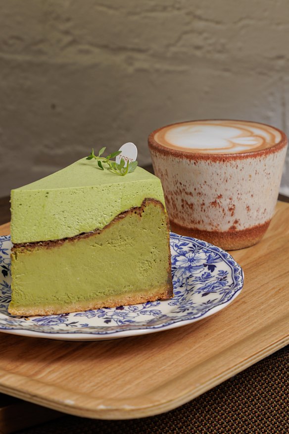 Matcha basque cheesecake.