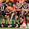 Charlie Staines celebrates a try against the Dragons.