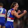 Michael Sellwood of the Bulldogs celebrates on the final siren 