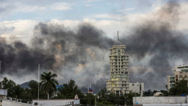 Smoke from burning cars rises in Culiacan, Mexico. 