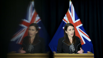 Double take  ... Prime Minister Jacinda Ardern addresses media on Wednesday about the return of COVID-19.  