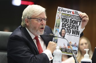 Former prime minister Kevin Rudd gave evidence at Senate hearing on media diversity in Australia on Friday.