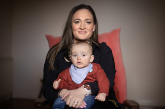 Louisa Pontonio with her son Charlie. She says working from home several days a week has been life-changing.