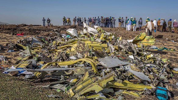 Wreckage is piled at the crash scene of the Ethiopian Airlines tragedy. 