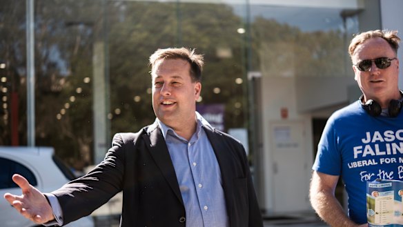 Mackellar MP Jason Falinski, an advocate of industrial relations reform, on the hustings before the 2019 federal. election.