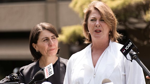 Water Minister Melinda Pavey alongside Premier Gladys Berejiklian as they announced last week that level two water restrictions had been fast-tracked for Sydney, the Illawarra region and the Blue Mountains. 