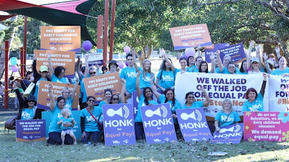 United Voice says early childcare workers are striking “with the full support of owners and parents.”