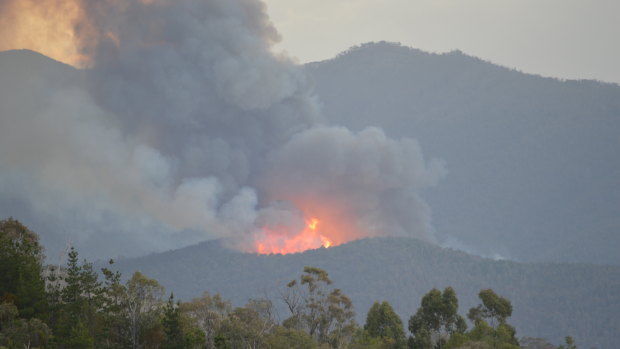 Smoke rises from a bushfire at Paddy's River near Stromlo on Thursday afternoon. 