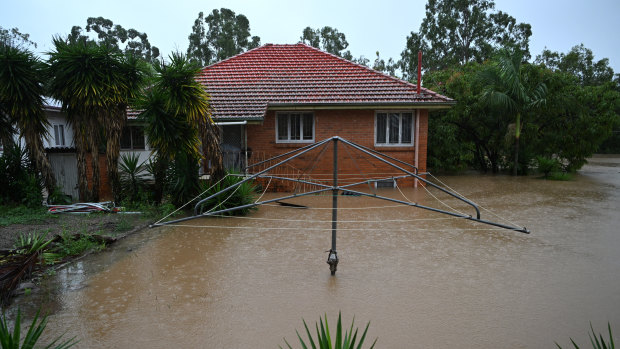 A house is inundated by floodwater on February 27 in Goodna, west of Brisbane.