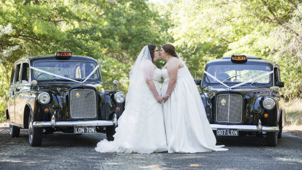 Same-sex couple Charlotte and Hayley Fitzpatrick were married in March 2018. 
