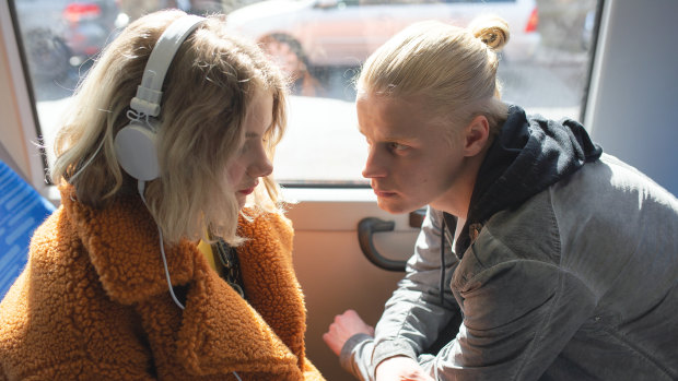 Harassment on a bus: Pinja Sanaksenaho (left) and Veikko Aalste in Force of Habit. 