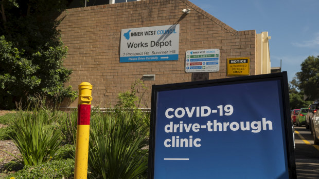 A drive-through coronavirus clinic in Sydney's inner west.