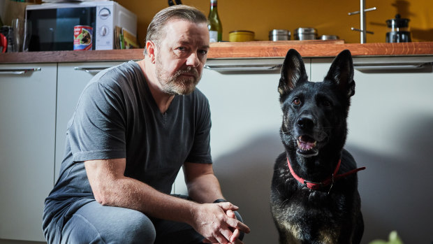 Ricky Gervais in a scene from his Netflix series After Life.