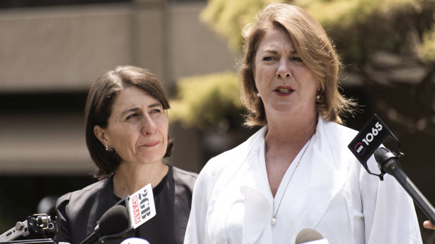 Water Minister Melinda Pavey alongside Premier Gladys Berejiklian as they announced last week that level two water restrictions had been fast-tracked for Sydney, the Illawarra region and the Blue Mountains. 