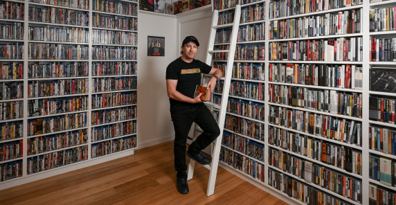 “The idea that something could be lost to time worries me”: Leslie Haworth among the 4500 DVDs in his collection.