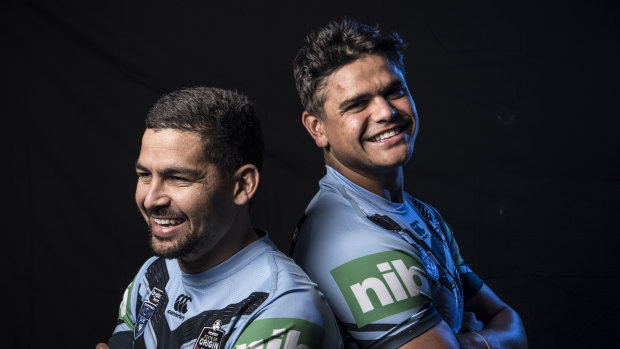 Cody Walker and Latrell Mitchell during NSW Origin camp.