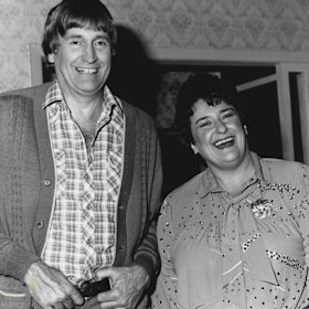 Ross Higgins (Ted Bullpitt) and Kennelly (Rosa) in Kingswood Country in 1984.