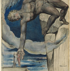 A 19th-century depiction of a scene from the poem where the giant Antaeus sets Dante and the Roman poet Virgil down in the last circle of Hell.