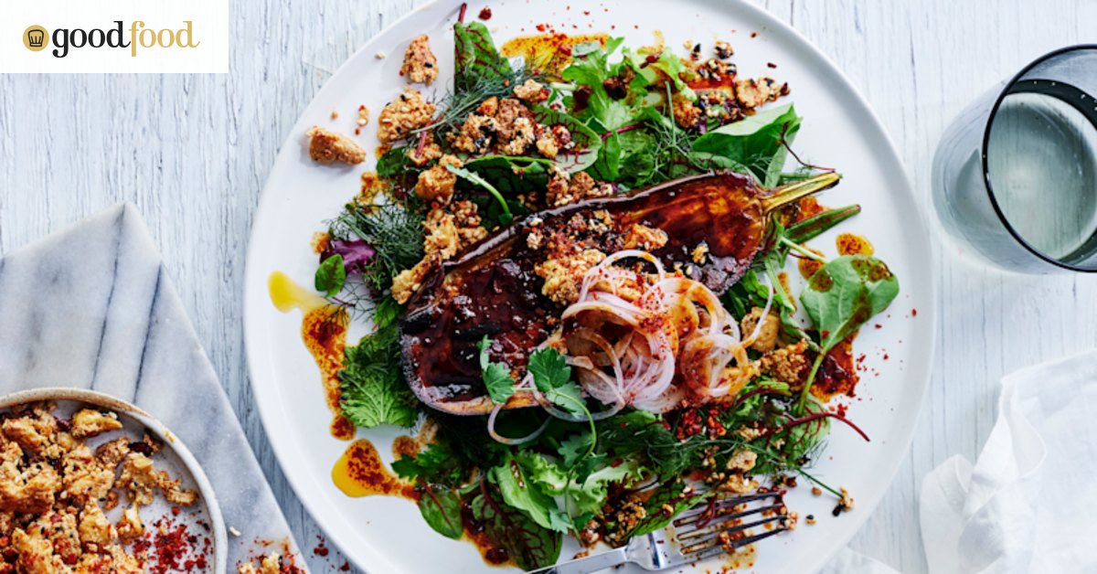Sichuan-pepper-roasted eggplant with crispy chilli tofu