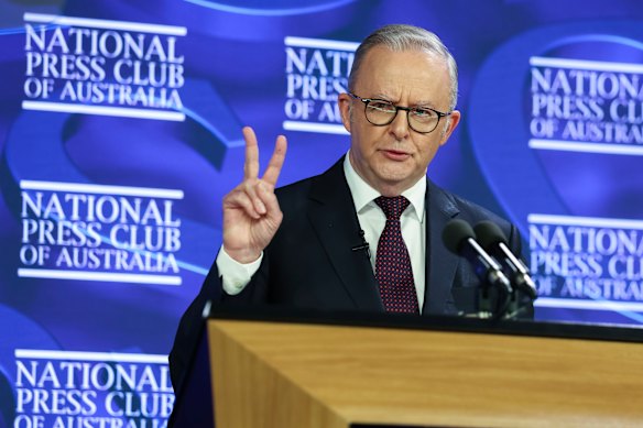 Anthony Albanese at the National Press Club on Thursday.