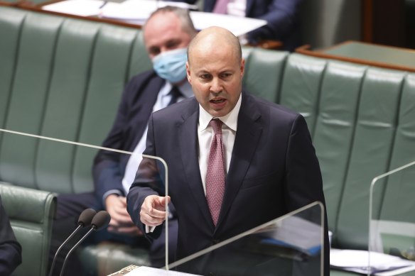 Treasurer Josh Frydenberg in question time on Monday.