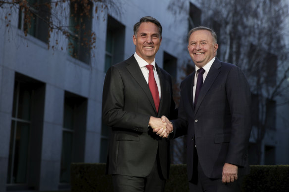 Richard Marles, left, with Anthony Albanese, has long been interested in national security.