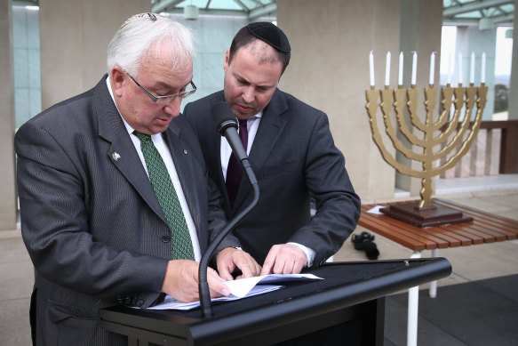 Then Labor MP Michael Danby and Liberal MP Josh Frydenberg during a Chanukah ceremony at Parliament House in 2015.
