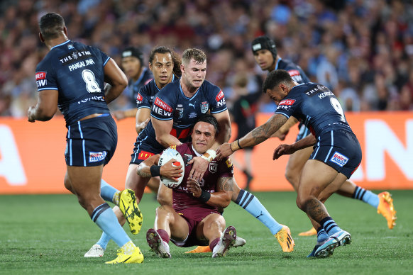 The go-ahead try came shortly after Valentine Holmes was brought down on the opposite side of the field.