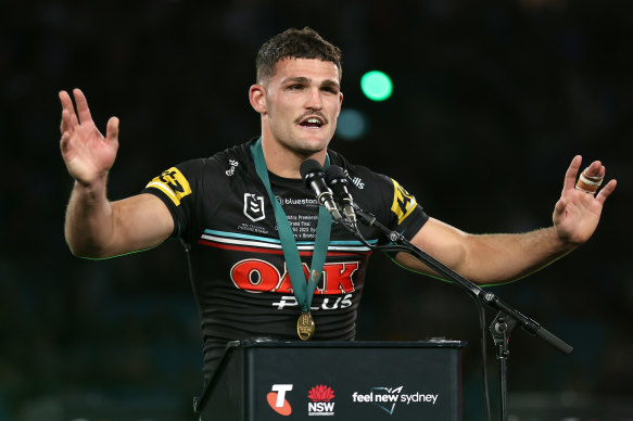 Nathan Cleary after winning his second Clive Churchill Medal last year.