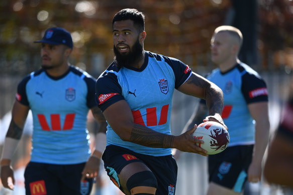 Payne Haas training with the Blues.